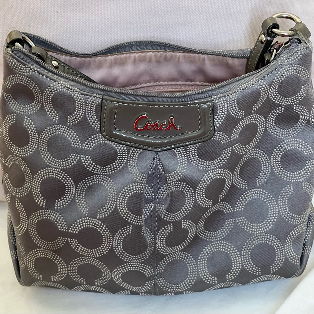 Coach Charcoal and Silver Patterned Shoulder Bag